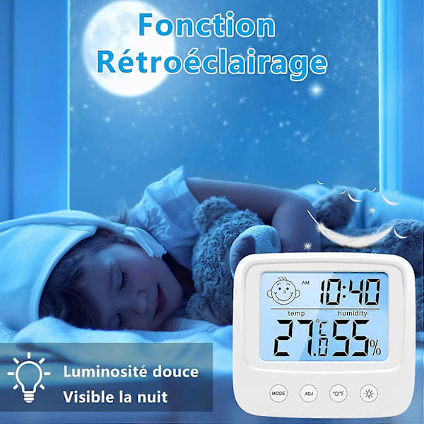 Inomhus Termometer Hygrometer, Luftfuktighetssensor Inomhus Väderstation, Smart Bakgrundsbelysning, Klocka, Datum, / Omkopplingsbar, Hem Termometer Hygrometer Kontor