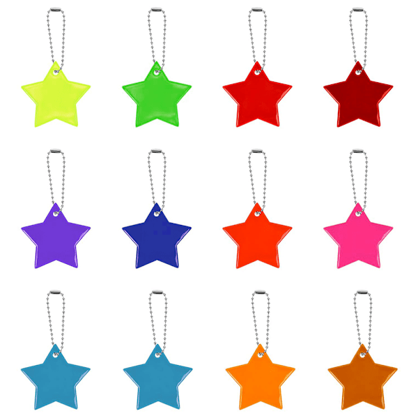 12pcs Random Color Safety Reflector Pendant Star Safety Reflector Kids Reflector Pendant for School Bag Backpack Cycling Running