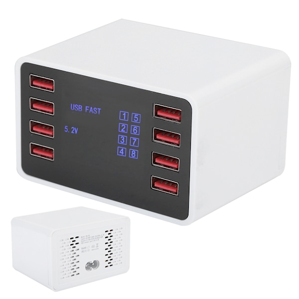 8-port skrivebordsvæg oplader smart hurtig opladningsstation 3.0 USB C med LCD-skærm 100‑240VUK stik