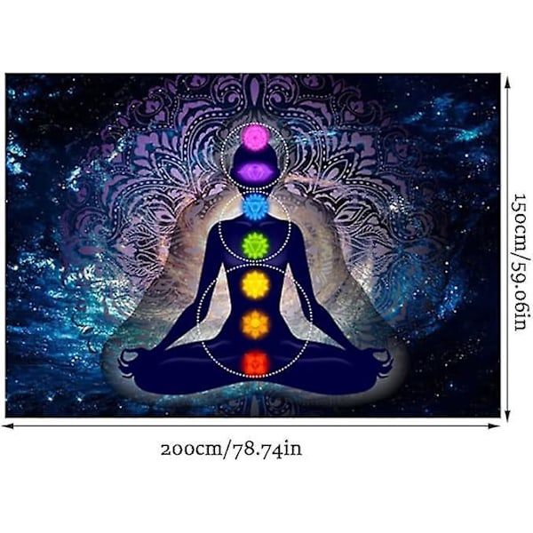 Mandalaväggbonad, Buddhastatybonad, 7 Chakras Mandalaväggbonad, Hippie Mandalaväggbonad, Meditationsbonad, Studioinredning