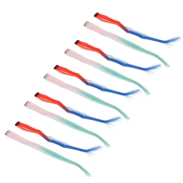 10 stk fargerike hårforlengelser med klips - lange striper - farget hårstykke med klips - rosa gradient grønn og rød gradient blå