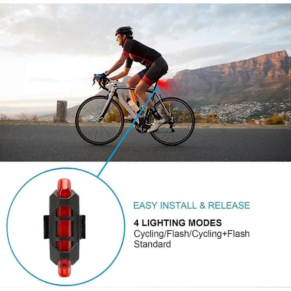 Cykellygter, Super Klar Cykel Forlygte, Vandtæt Cykellygte Lommelygte med USB Genopladelig Baglygte (USB Kabel Inkluderet)