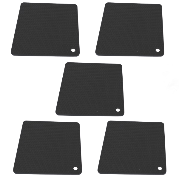 5 stk Silikon Gryteunderlag Matte Varmebestandig Antiskli Firkant Honeycomb Trivet Matte Varme Puter for Kjøkkenbenk Svart