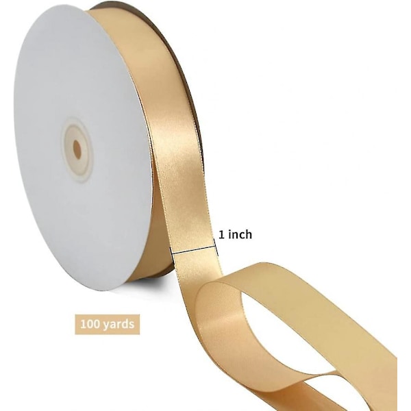 1 tomme X 100 yards Guld Satinbånd Bredt Ensfarvet Stofbånd Rulle Til Valentinsdag Gaveindpakning Invitation Blomsterbuketter Hårhåndværk Syning