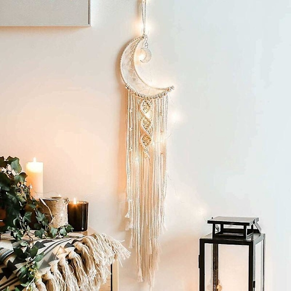 Bohemisk Macrame Väggbonad, Virkad Drömfångare Måne Väggtapet med Tofsar Dekorationer för Barn Sovrum Fest Ornament Hantverk Gåva -Ver