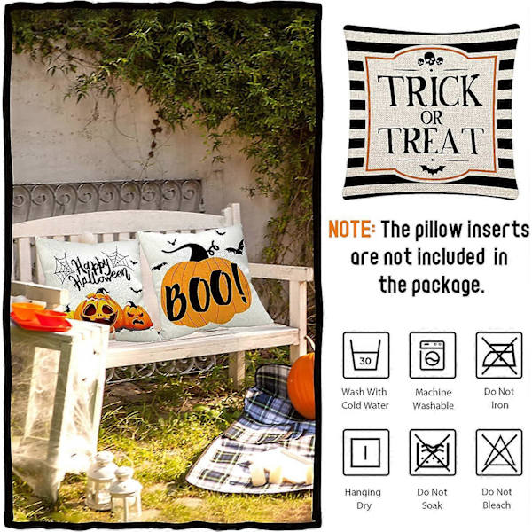 Halloween Kuddfodral 18x18 Set om 4 Bus eller Godis Kuddfodral Glad Halloween Linne Soffa Säng Prydnadskudde Överdrag Dekoration