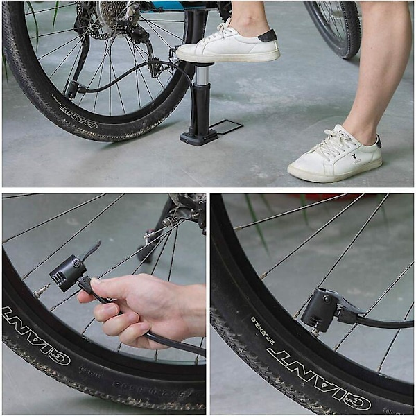 Cykelpump, fotaktiverad cykelpump, miniportabel cykelpump för universella Presta- och Schrader-däck, aluminiumlegering, för landsvägscyklar, mountainbikes a