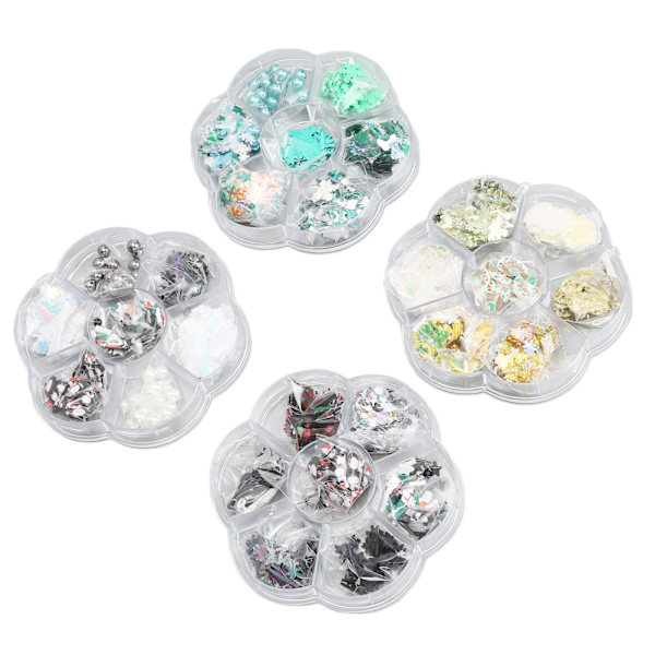 4 Box 3D Snowflake Juletre Leir Nail Art Skiver Jul Nail Art Paljetter Perler Dekorasjon