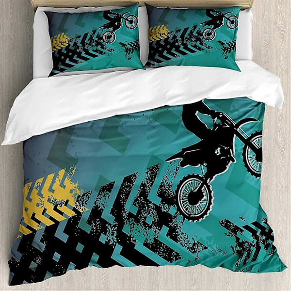 3D Motorcykel Dirt Bike Sängkläder Täcke Örngott Set med Örngott (Twin)
