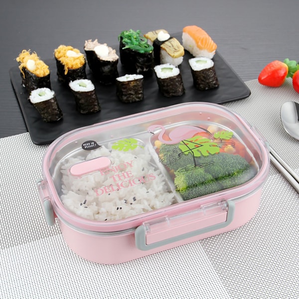 Bärbar 304 Rostfritt Stål 650ML Bento Box Läckagesäker Matbehållare för Studenter BarnRosa