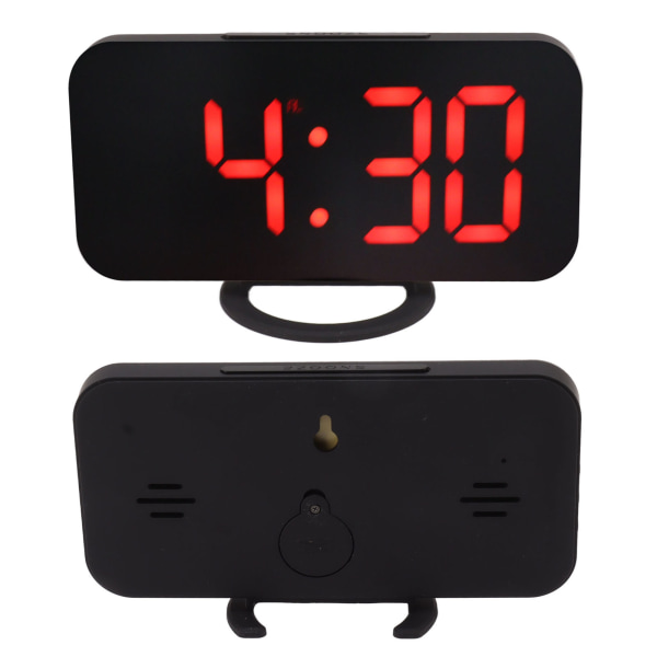 Digital spegelklocka dimbar dubbel USB-laddningsport LED elektronisk väckarklocka med snooze-funktion för sovrumskontor svart kropp röd typsnitt