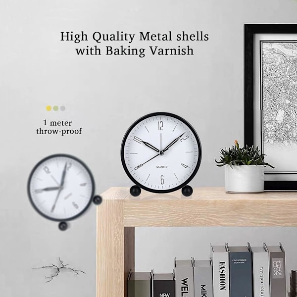 Analog Väckarklocka, 4 Tum Stor Urtavla Kvarts Analog Nattlampa med Högt Alarm, Tyst, Batteridriven