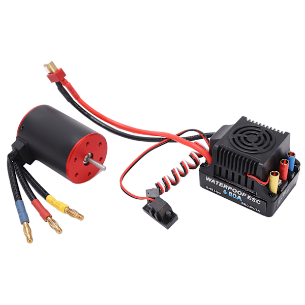 Motor ESC-sett elektrisk regulator 3650‑3900KV vanntett motor 80A ESC med 4 mm bananplugg-holder for 1/8 1/10 RC-bil