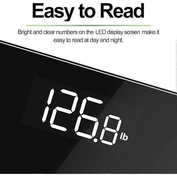 Digital Badrumsvåg, Hög Noggrannhet Badrumsvåg med Belyst Display, Batteridriven (Ingår Ej), 180 kg, Svart