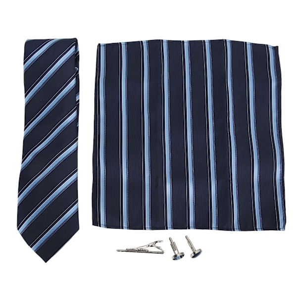 Klassiska slipsset för män, herrkläder, slipsar med blå ränder, handduk, presentask, accessoarer
