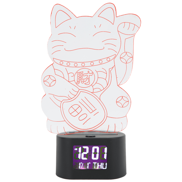 Akryl tecknad nattlampa Dubbel power Väckarklocka Perpetual Calendar Display RGB Cat 3D Night Light med svart bas