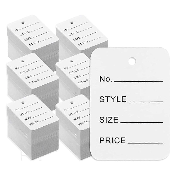 3000 Prislapper, 4,9cm x 3,5cm Hvite Papiretiketter Klesstørrelseslapper