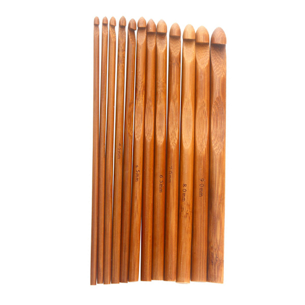 12 st bambu stickningsnålar set olika storlekar slätare kanter rund bambu virkning för DIY tröjor