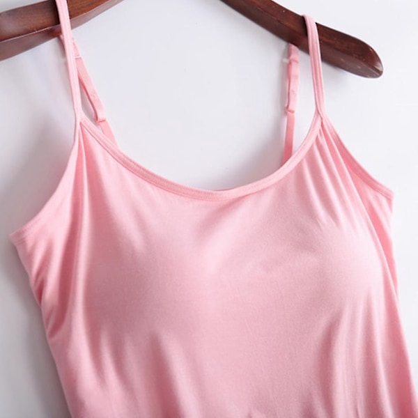 Slim Fit Camisole Tank Top med indbygget BH - Dame Polstret Hals Vest 2XL Hvid