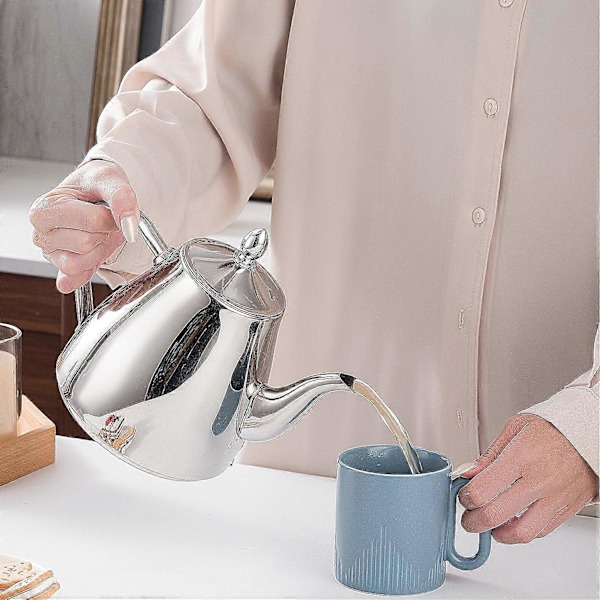 Rustfri stål tekande kaffe serveringskander 1,2 liter (42oz) 4-5 kopper Let at hælde sølv tekande