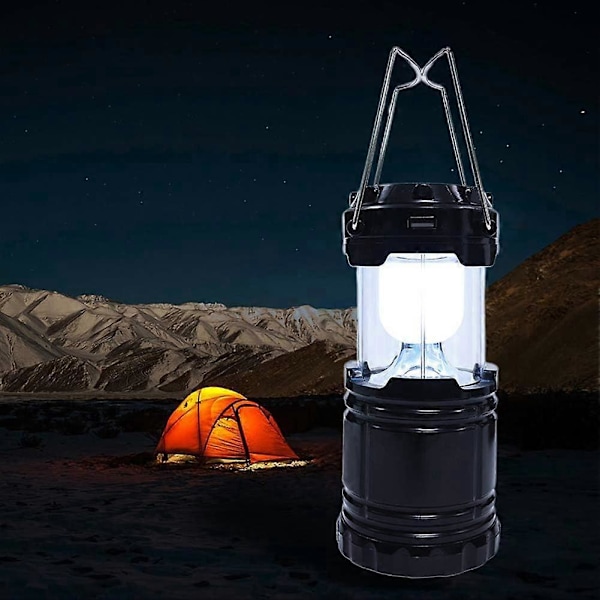 Soldriven LED Campinglykta, USB Uppladdningsbar LED Utomhuslampa, Portabel Nödlampa för Camping