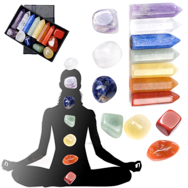 Premium Crystals Kit 7 Chakra Set Hexagonal Column Irregular Yoga Stone Spiritual Massage Stone Labradorite