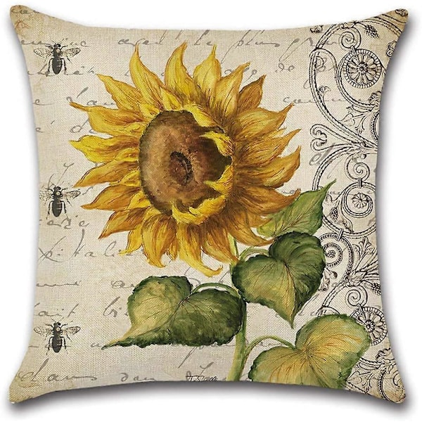 Høst Putetrekk 45x45 cm Sett med 4 Utendørs Dekorasjoner Pynteputetrekk Høst solsikke innhøsting Lin Putetrekk til Thanksgiving, Sofa og
