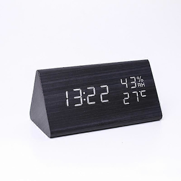 LED Elektronisk Väckarklocka i Trä, Digital Klocka med 3 Alarm, USB-driven Digital Väckarklocka med Tid, Temperatur och Luftfuktighetsvisning, 12/24