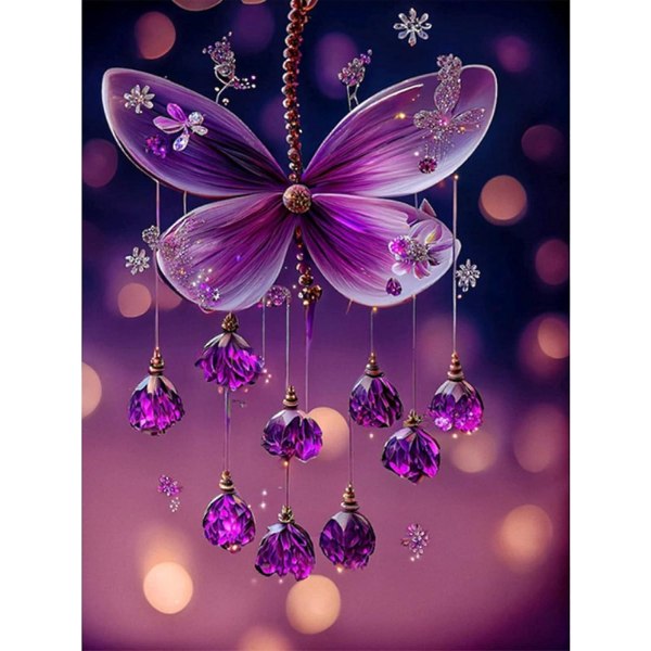 Crystal Butterfly 5D Diamond Painting Kit - Fuld lilla diamant rhinestone korssting til voksne og børn - 30x40 cm diamant DIY maleri
