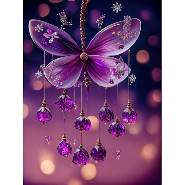 Crystal Butterfly 5D diamond painting - Täysi purppura timantti tekojalokiviristipisto aikuisille ja lapsille - 30x40 cm timantti-tee-se-itse-maalaus