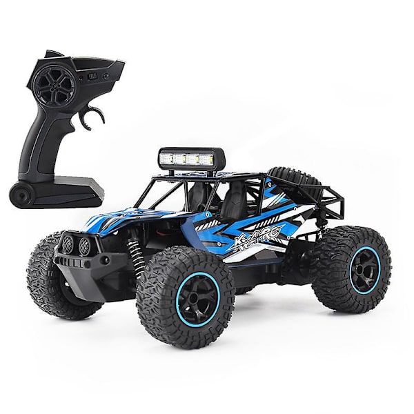 Sininen 1:16 mittakaavainen kaukosäädinauto LED-valoilla, 2,4 GHz:n nopea off-road-leluauto lapsille ja aikuisille, 20 km/h