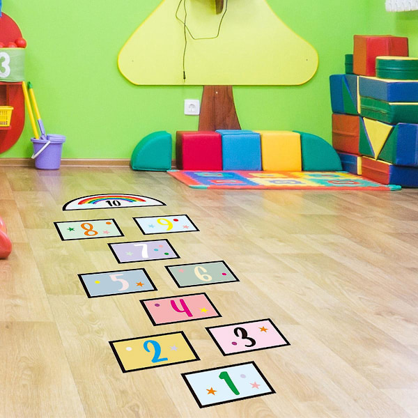 Set med 10 Creative Number Grid Game Golv- och väggdekaler, Cartoon Numbers Golvdekaler för barnrum, heminredning