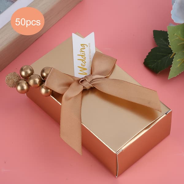 50 st Bröllopsgåvor Godis Souvenirer Present Papper Presentförpackning för Bröllop med Rosettguld