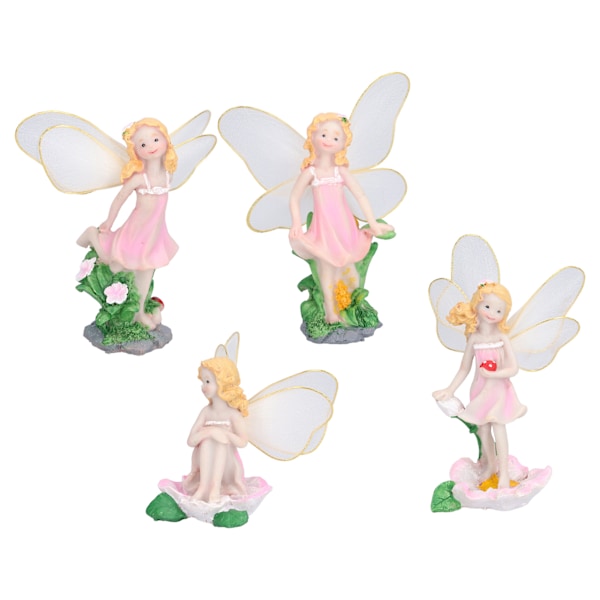4 stk Blomsterfe Figuriner Statue Hage Hjem Ornament Harpiks Modell Miniatyr Landskap Dekor