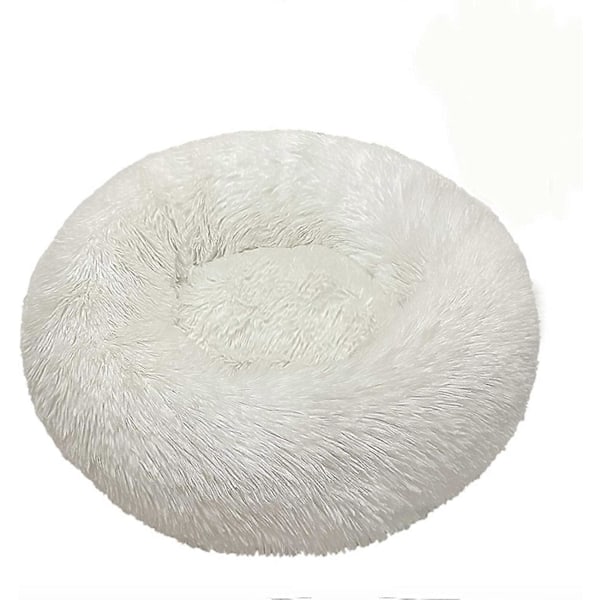 Hunde- og kattebakke rund plys hundebakke kattebakke efterår og vinter kæledyrsseng hundemåtte kattemåtte kæledyrsmåtte ydre diameter 70 cm (hvid)
