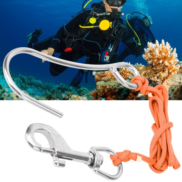 Scuba Diving Drivkroker med line rustfritt stål klips Enkel revkrok Utstyr orange