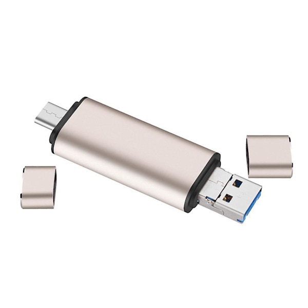 3 i 1 USB Typ C/USB/Micro USB TF SD Minneskortläsare OTG Adapter Guld