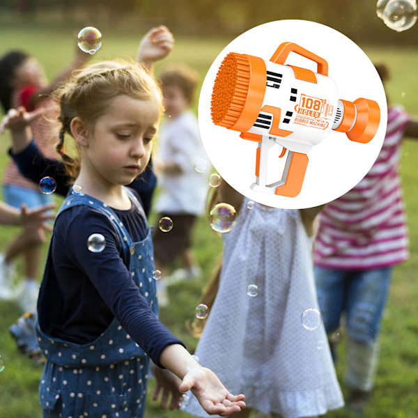 Bubbelmaskin 108 Hål Automatisk Bubbelpistol med Färgglatt Ljus Elektrisk Bubbelblåsare för Barn Sommar Utomhusfest Aktivitet Födelsedagspresent