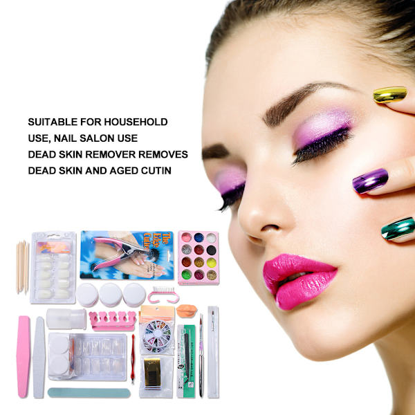 DIY Nail Art Sæt Akryl pulver neglespidser Nail Art Tools Kit til hjemmeneglesalon