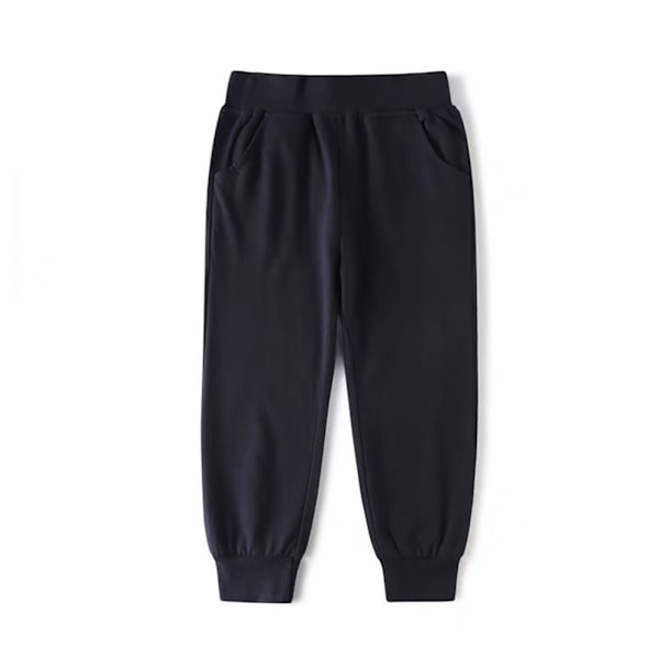 Barn Sweatpants Elastisk Midja Andningsbar Mode Konisk Bomulls Joggerbyxor för 120cm till 130cm Pojkar Flickor Svart
