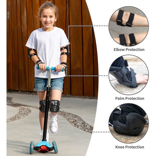 Barns 3-i-1 set: knäskydd, armbågsskydd och handledsskydd för åldrarna 6-16 - perfekt för skridskoåkning, skoter, cykling och skateboard
