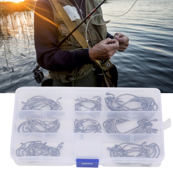 80 stk High Carbon Steel Premium Fishing Barb Kroker med bærbar plastboks fisketilbehør