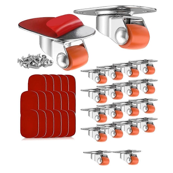 0.5In Oval Platt Självhäftande Hjul, 360° Vridbara, 20-pack Silver
