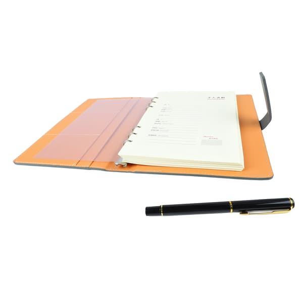 A5 Business Looseleaf Notesbog Sort Grå Syninger PU Farveskiftende Læderoverflade Notesbog med Pen til Skolearbejde