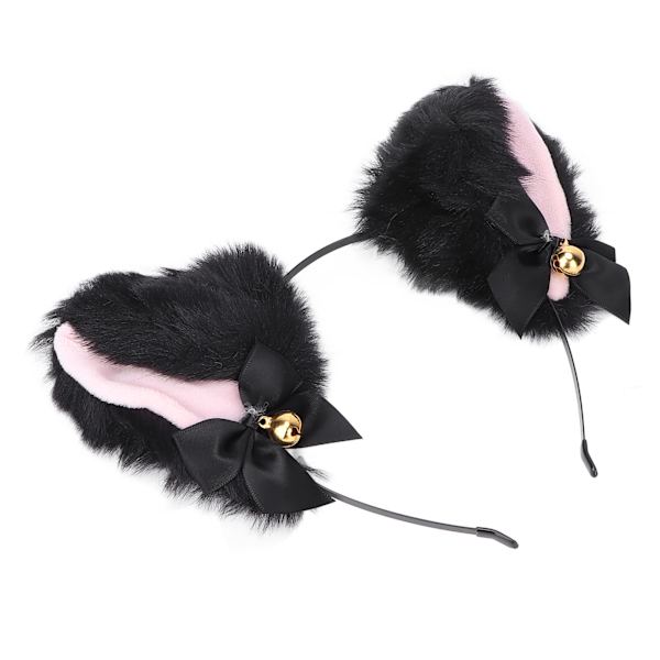 Fluffy Cat Ears Pandebånd Sødt plyshårbånd med klokke til Halloween Cosplay kostumefest Sort
