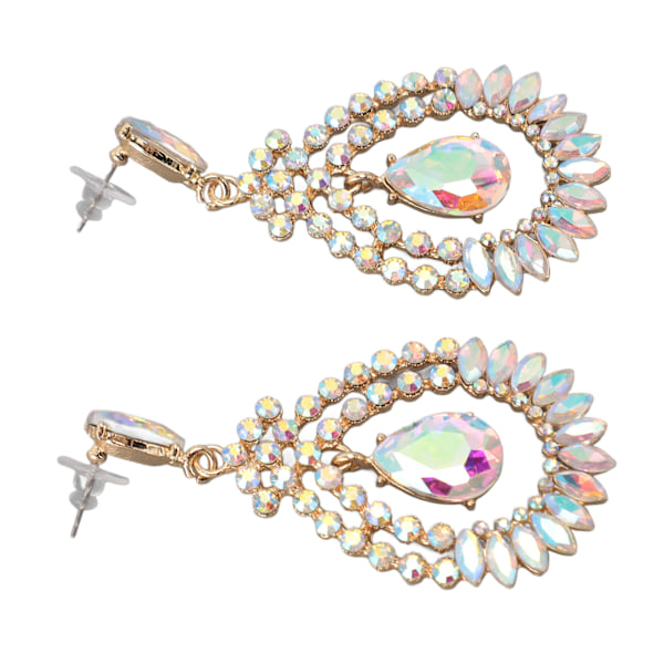 Vanndråpe Rhinestone Hengeøredobber Elegant Legering Glitrende Rhinestone Dangle Øredobber for Bryllup Hvit AB Midtre KC Gull