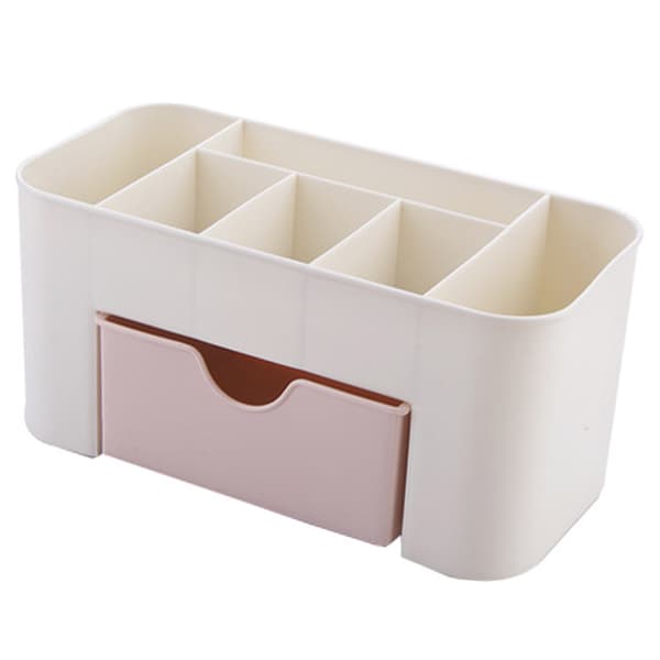 Kosmetik Makeup Organizer PP Multifunktionel 6 Rum Makeup Skrivebords Organizer med Skuffe Pink