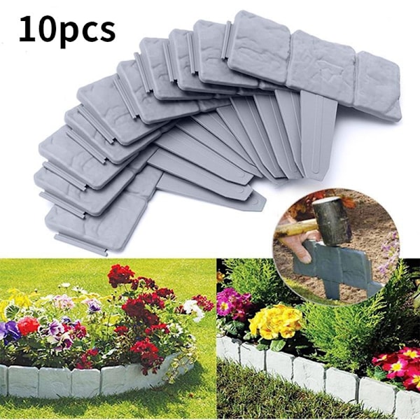 Hagegjerde Kant Plast Stein Effekt Blomsterbed Gressplen Plante Dekorative Kantpaneler 10PCS