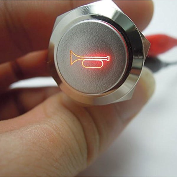 16mm Power Rød LED 12V 3A Trykknap Bilhorn Momentary Rocker Switch Metal Horn Højttalerhorn