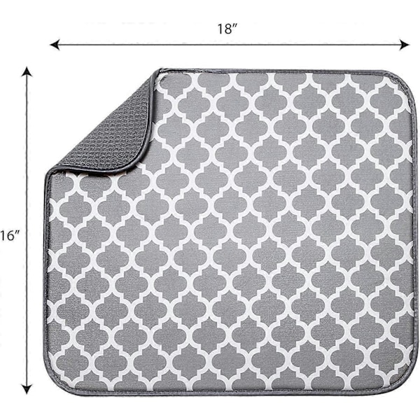 2-pack Mikrofiber Torkmatta för Diskställ, Absorberande Torkmatta för Glas, Tallrik och Kopp 40cm x 46cm, Grått Ställ